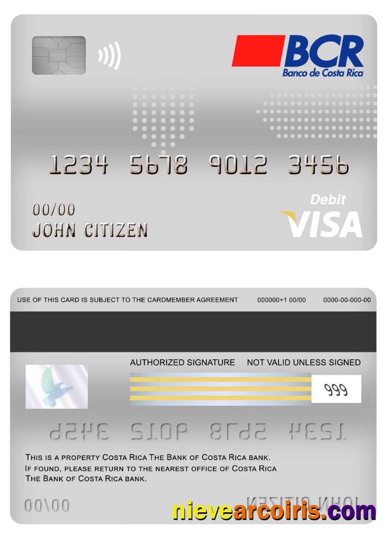 Costa Rica The Bank of Costa Rica bank visa debit card